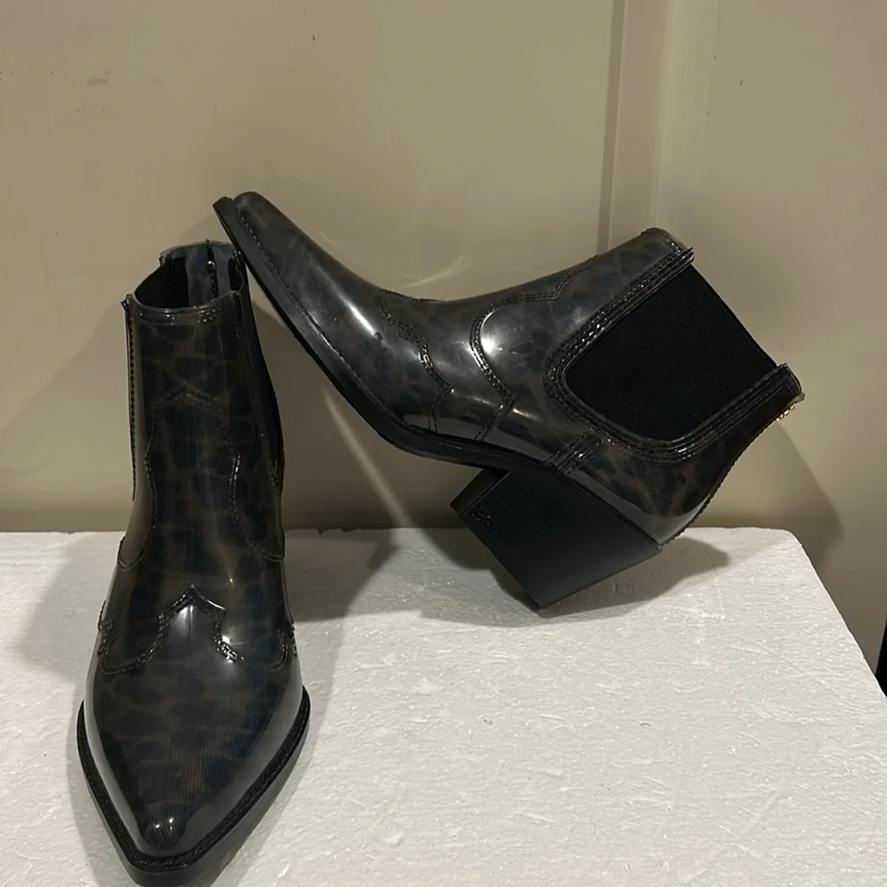 Sam Edelman animal print slip in Winona rubber cowboy ankle Rain Boots size 7